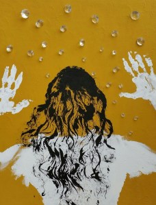 MUST BE LOVE - 2016, assemblage: acrylics and crystals on canvas, 70 x 50 cm